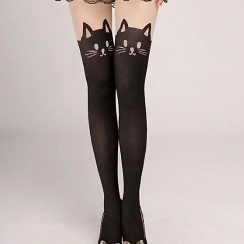 Cat Print Thigh High Socks – Women's Over Knee Long Stockings Thigh High Socks Axl