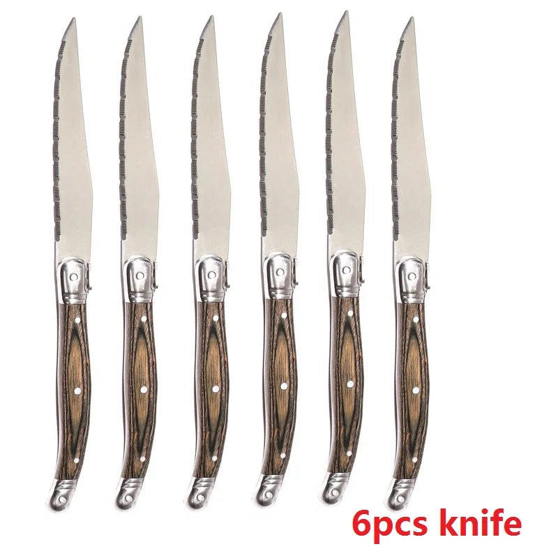 Laguiole Steak Fork Set 4–10 Pcs | Grey Pakkawood Handle Steak Fork Set Axl 6pcs knives