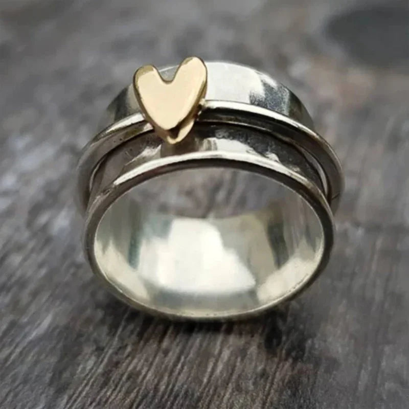 Huitan Two-Tone Heart Ring for Women | Brass Fashion Jewelry Fashion Ring Axl