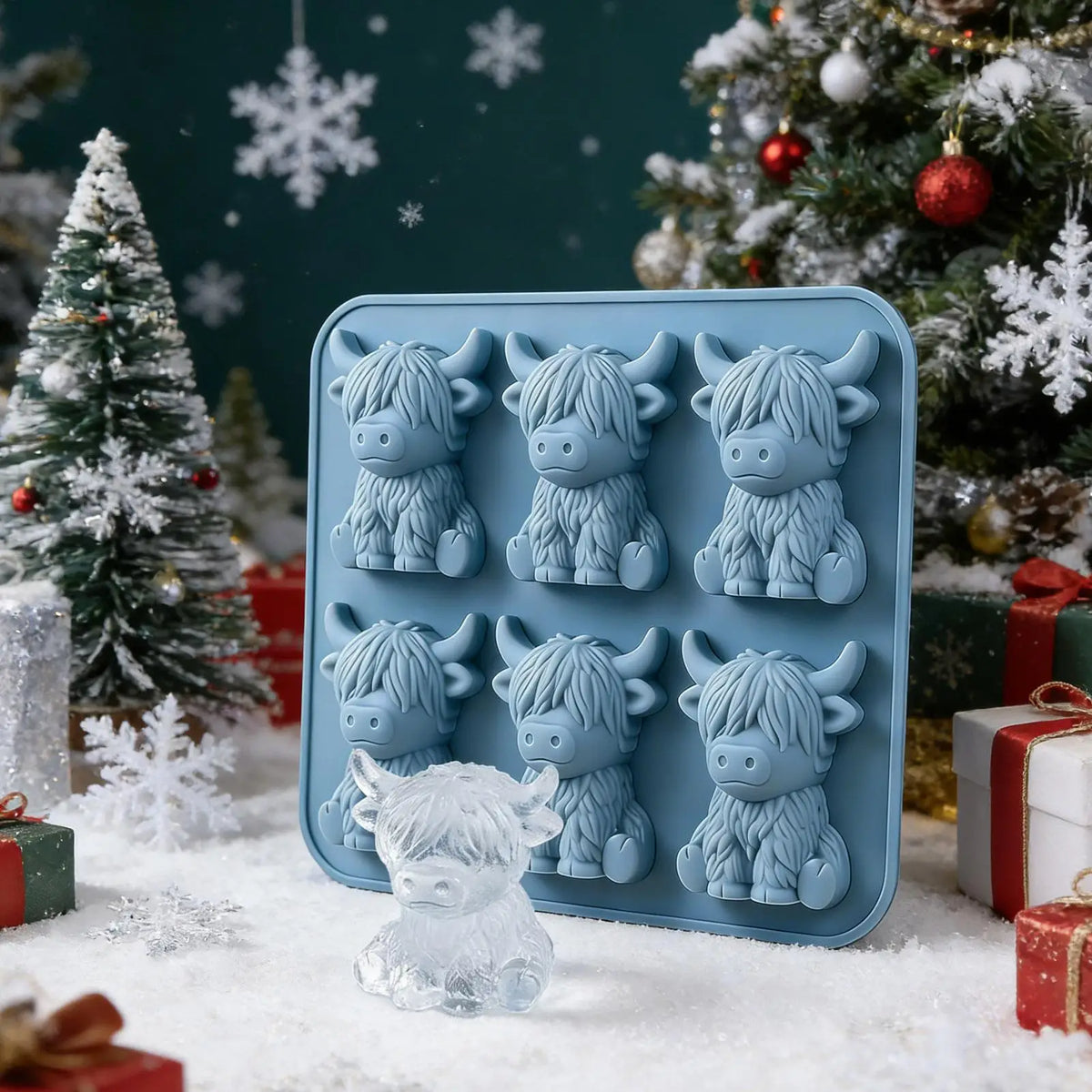 Highland Cow Silicone Ice Mold – 6-Cavity Cute Cow Shape Tray Silicone Ice Mold Axl