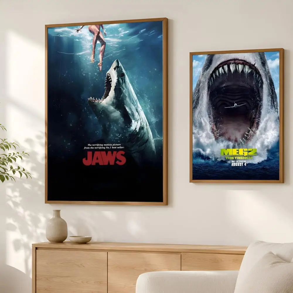 Jaws Movie Poster Self-Stick HD PVC Waterproof Wall Art Movie Wall Poster Axl