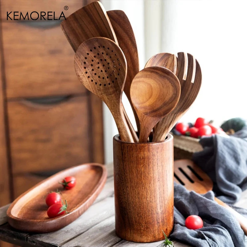 KEMORELA Teak Wood Cooking Spoon – Ladle, Turner & Skimmer Wood Cooking Utensil Axl