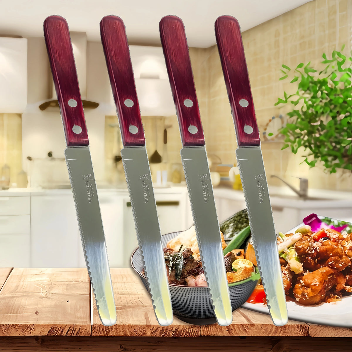 Stainless Steel Steak Knife – Red Polywood Handle | Dishwasher Safe Steak Knife Axl