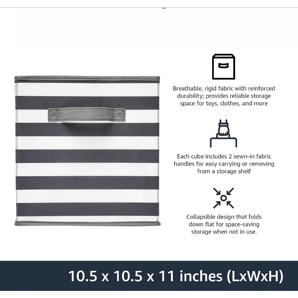 6-Pack Collapsible Fabric Storage Bins with Handles | Grey Stripe Fabric Storage Bins Axl