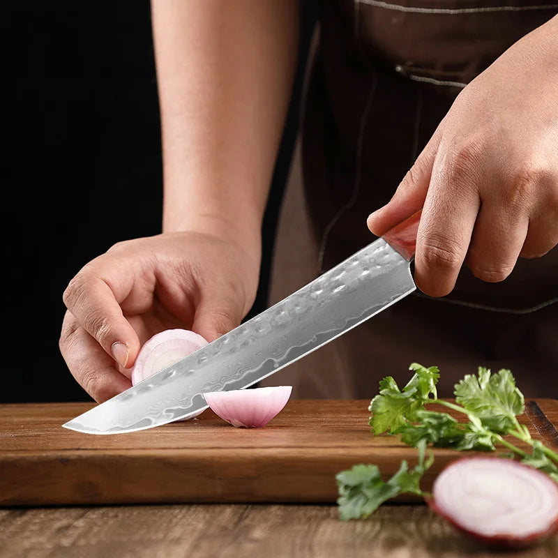 Hand Forged Damascus Steel Kitchen Knife – Wooden Handle Damascus Kitchen Knife Axl