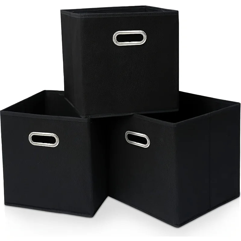 Foldable Fabric Storage Bins with Handles – Set of 1 or 3 Fabric Storage Bins Axl Black-3pcs