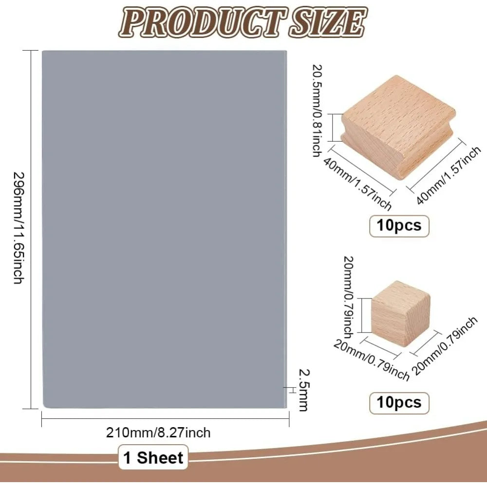 20-Pc Blank Rubber Stamp Set – Beechwood Mounts & Engraving Sheet Stamp Making Kit Axl