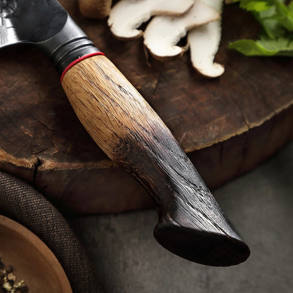 XINZUO Damascus Viking Knife 5.87" – 67-Layer Steel, Oak Handle Damascus Kitchen Knife Axl