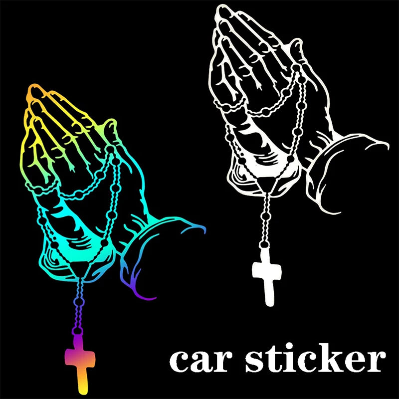Praying Hands Rosary Car Sticker – Waterproof Religious Decal Religious Car Decal Axl