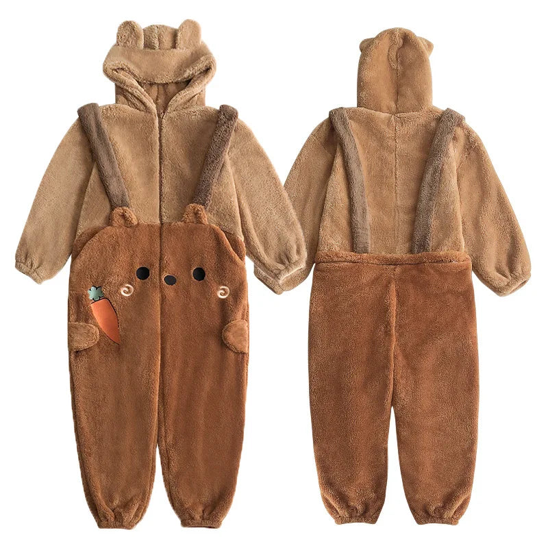 Flannel Animal Onesie Pajamas – Unisex Hooded Bear Sleepwear Animal Onesie Pajamas Axl