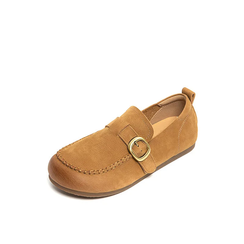 Women's Vintage Loafers – Metal Buckle Slip-On Flat Shoes Women's Loafers Axl camel 40