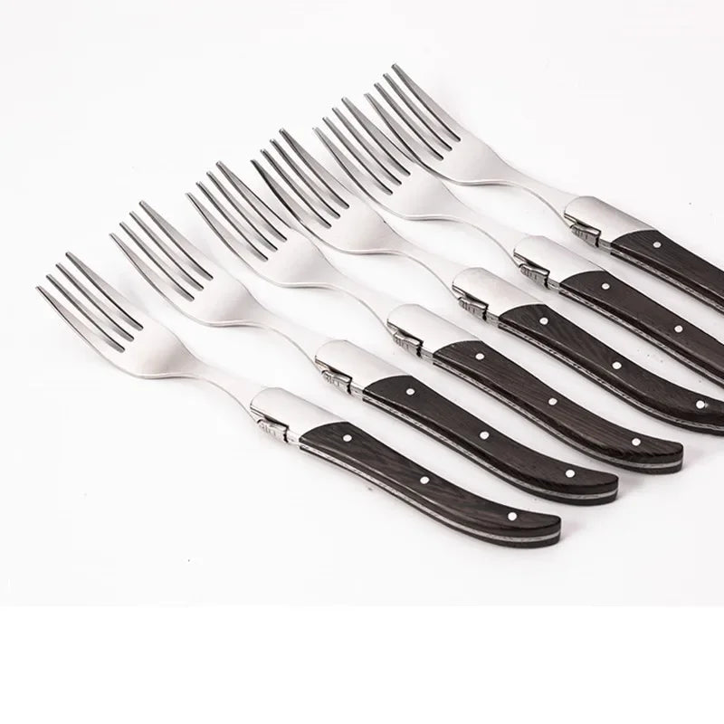 6-Piece Laguiole-Style Steak Knife & Fork Set | Wood Handle Steak Cutlery Set Axl 6pcs wenge fork