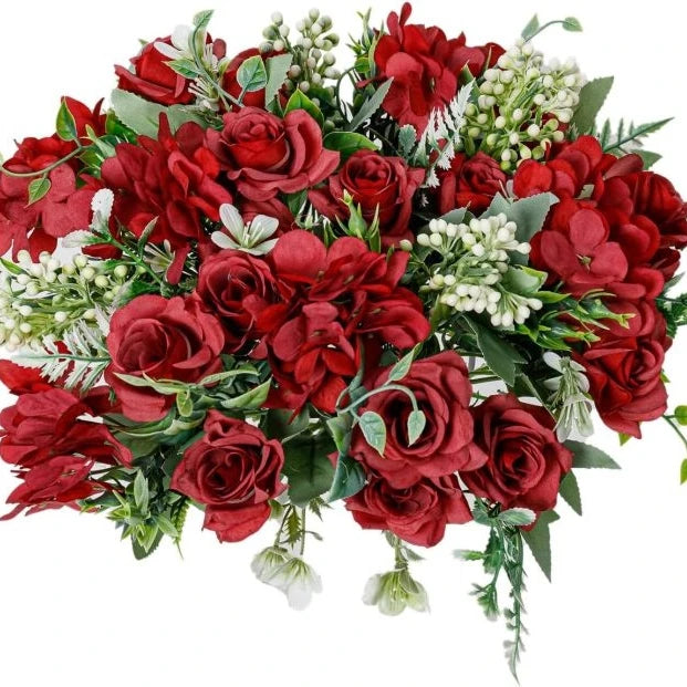 Silk Gardenia Hydrangea Artificial Flowers – Wedding & Home Décor Artificial Flower Bouquet Axl Red 1 pc