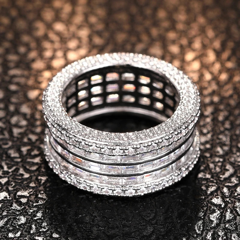 Huitan Cubic Zirconia Pave Wedding Band Ring – Women's Silver Wedding Band Ring Axl