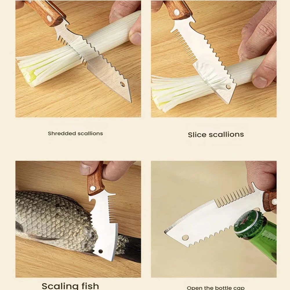 Stainless Steel Scallion Slicer Knife with Wooden Handle Vegetable Slicer Knife Axl
