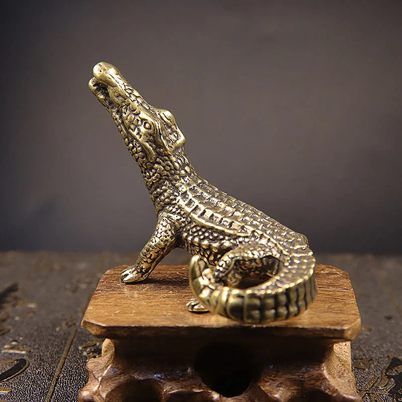 Antique Bronze Crocodile Brass Miniature Figurine | Alligator Statue Miniature Figurine Axl