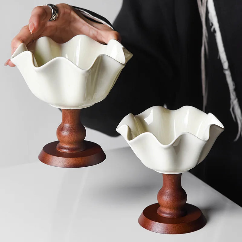 Retro High-Footed Ceramic Decorative Bowl – Modern Desk Decor Decorative Ceramic Bowl Axl