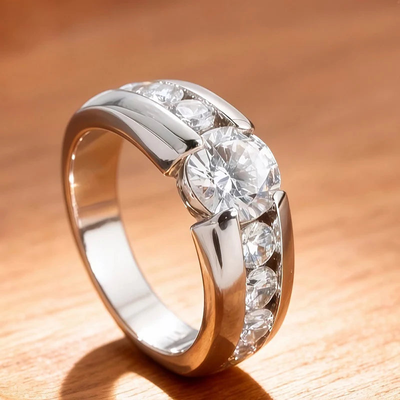 Huitan Round CZ Eternity Wedding Ring for Women – Silver Tone CZ Wedding Ring Axl