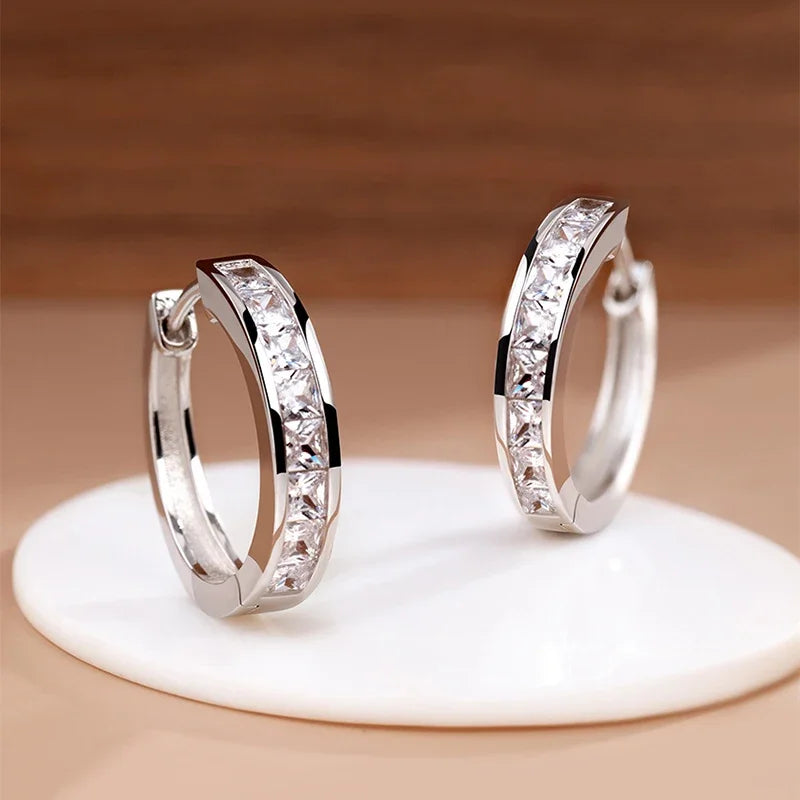 925 Sterling Silver Zircon Circle Stud Earrings | Gift for Her Stud Earrings Axl A