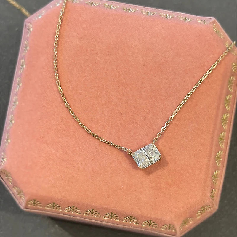 Huitan Minimalist CZ Rectangular Pendant Necklace – Gold Choker Pendant Necklace Axl