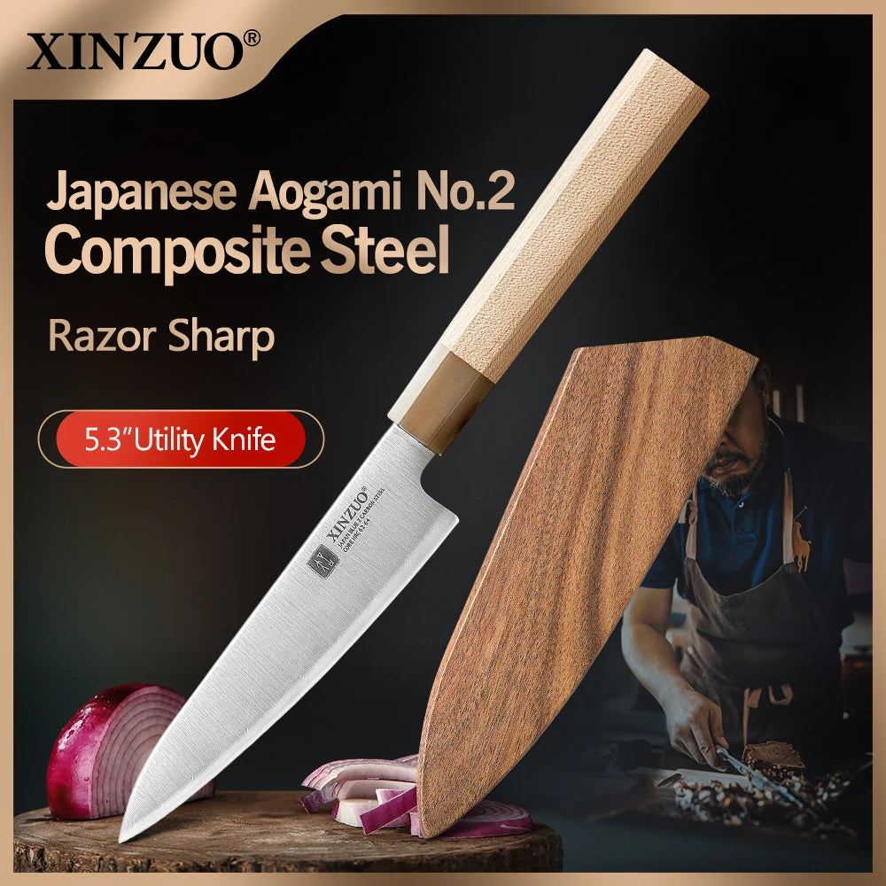 XINZUO 5.28" Aogami No.2 Steel Utility Knife – Maple Buffalo Horn Utility Knife Axl