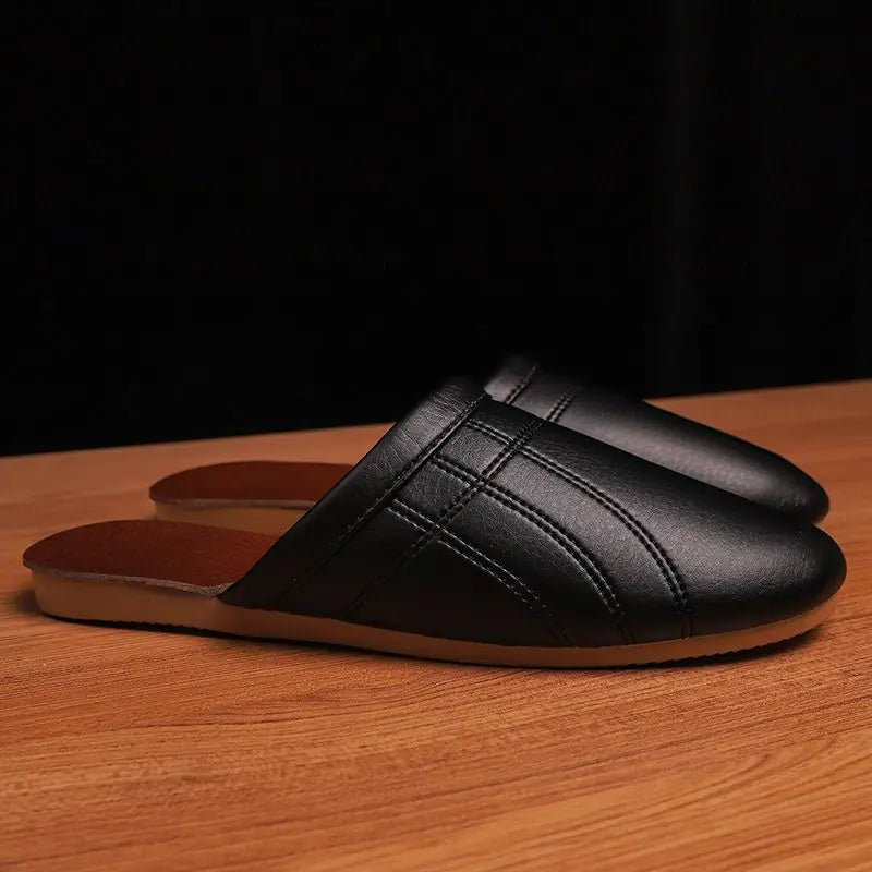 Lorilury Unisex PU Leather Flat Indoor Slippers | Home Slides Indoor Slide Slippers Axl