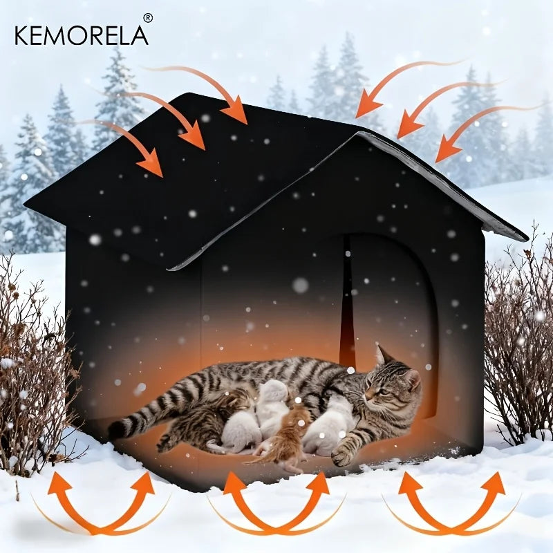 KEMORELA Large Insulated Outdoor Cat House | Oxford Kennel Outdoor Cat House Axl Black With Stand