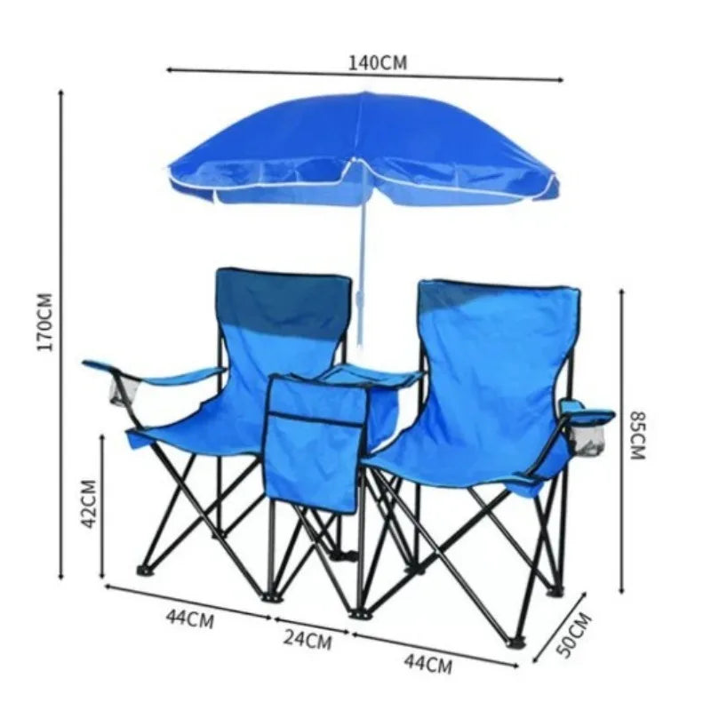Folding Double Beach Chair with Umbrella – Portable Lounge Outdoor Lounge Chair Axl
