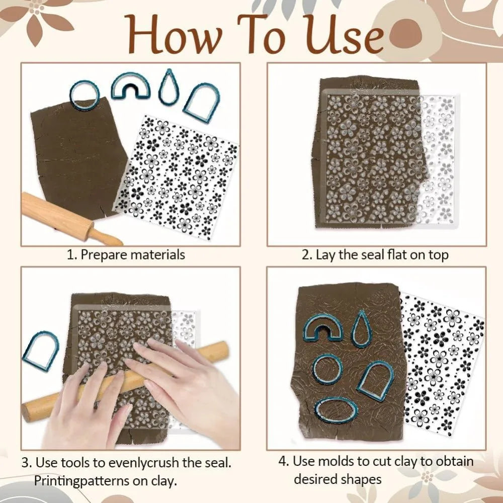 Cherry Blossom Polymer Clay Texture Sheet & Stamp – 14x14cm Clay Texture Stamp Axl