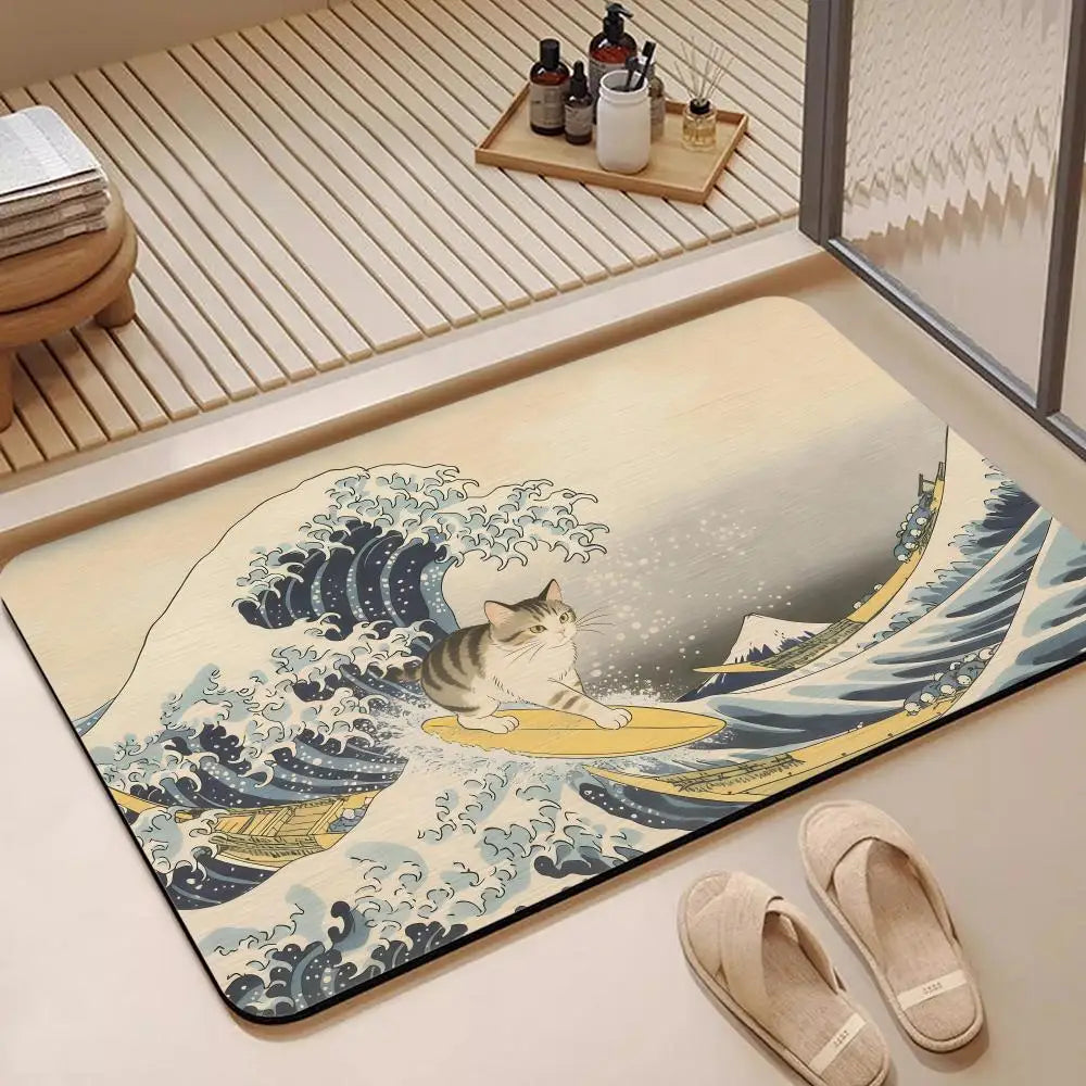 Diatomite Bath Mat – Great Wave of Kanagawa Quick Dry Bath Mat Axl