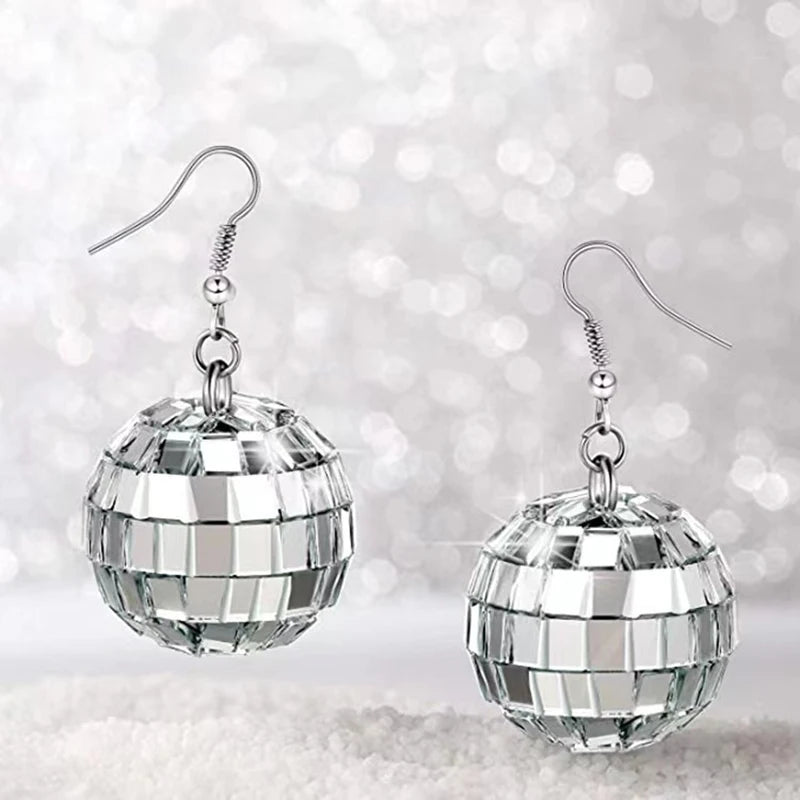 70s Disco Ball Dangle Earrings – Silver Retro Drop Earrings Dangle Earrings Axl