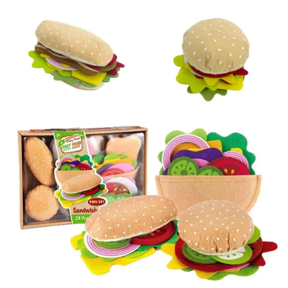 28-Piece Felt Food Play Set – Kids Burger & Sandwich Toy Pretend Play Food Set Axl