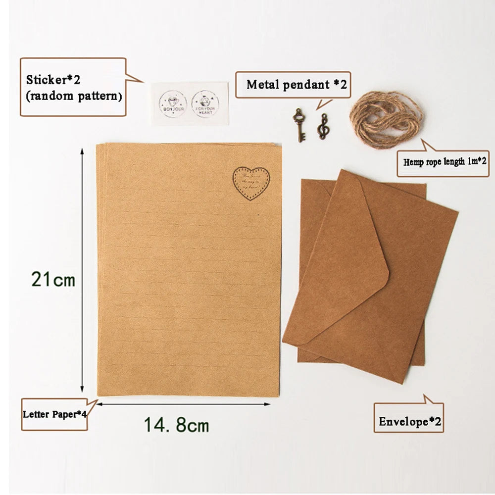 Vintage Kraft Paper Envelope Set | European Letter Writing Kit Stationery Writing Set Axl style6