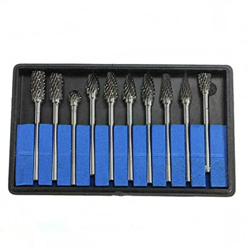 10-Pc Tungsten Carbide Burr Set | 3mm Shank Die Grinder Bits Rotary Burr Set Axl
