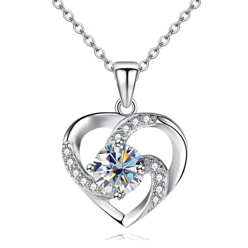 Huitan Crystal Heart Pendant Necklace | Cubic Zirconia Silver Pendant Necklace Axl XL1334 45cm