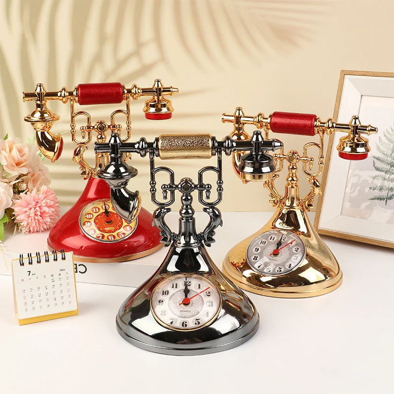 Retro Telephone Model Alarm Clock – Vintage Desktop Decor Decorative Alarm Clock Axl