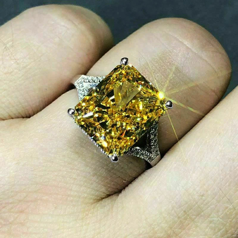 Huitan Yellow CZ Women's Ring | Silver-Tone Wedding Band CZ Fashion Ring Axl Q529 8