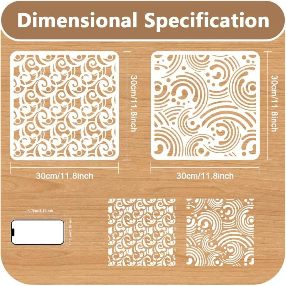 2-Pack Cosmic Swirl Spiral Stencils 11.8" – Reusable Wall Craft Stencil Set Axl