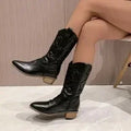 Women's Mid-Calf Western Cowboy Boots Pointed Toe Side Zip Women's Cowboy Boots Axl 43 black