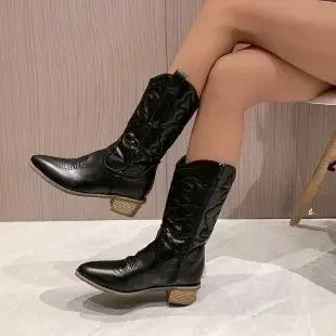 Women's Mid-Calf Western Cowboy Boots Pointed Toe Side Zip Women's Cowboy Boots Axl 43 black