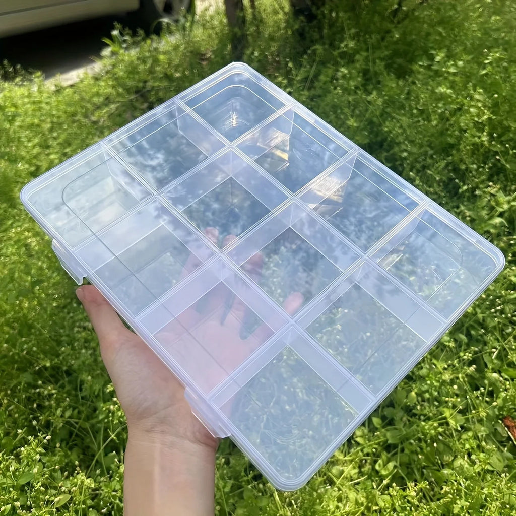 12-Compartment Transparent Storage Box with Card Slots Compartment Storage Box Axl