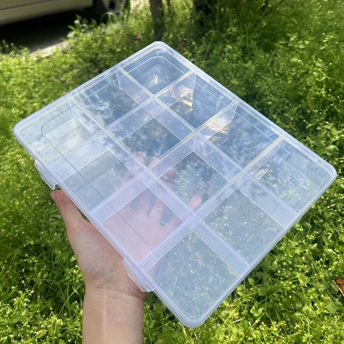 12-Compartment Transparent Storage Box with Card Slots Compartment Storage Box Axl