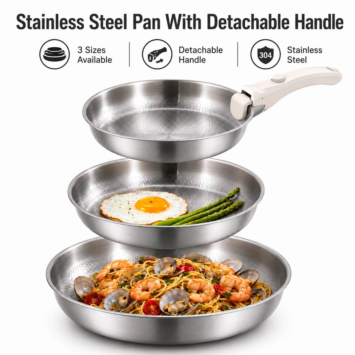 Detachable Handle Frying Pan – 3-Ply Stainless Steel Skillet Stainless Steel Skillet Axl