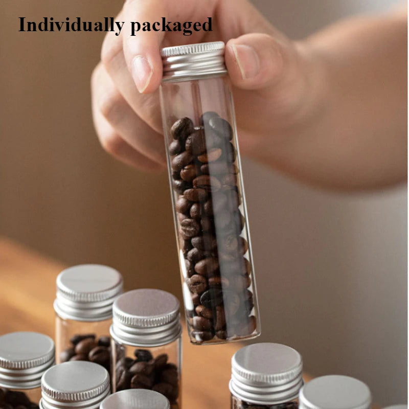 Glass Coffee Bean Storage Jars & Walnut Wood Display Stand Glass Storage Jar Set Axl