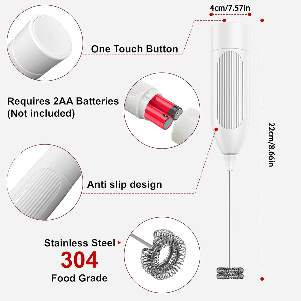 Handheld Milk Frother – Battery Operated Whisk & Foam Mixer Milk Frother Wand Axl