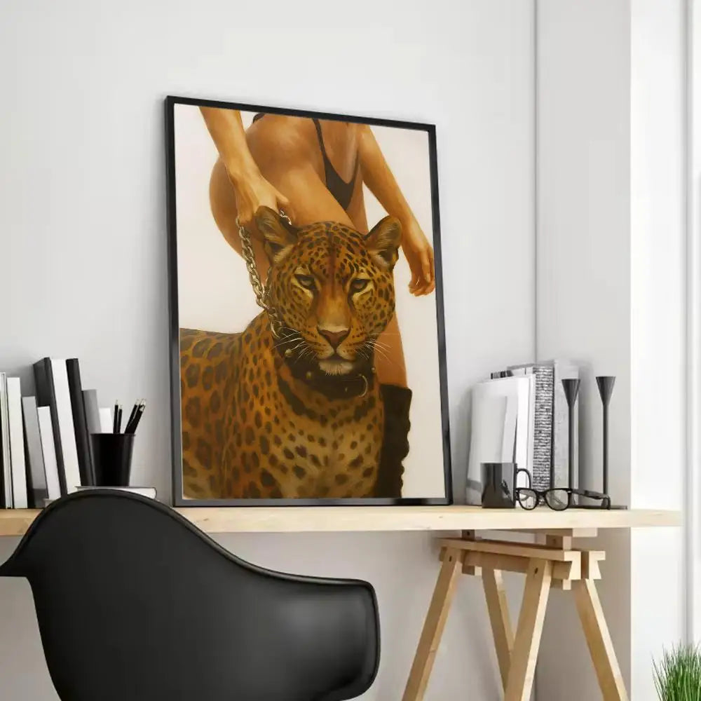 Women & Leopard Canvas Wall Art – Unframed Poster | Home Decor Canvas Wall Art Axl Black4 15X20cmFrameless