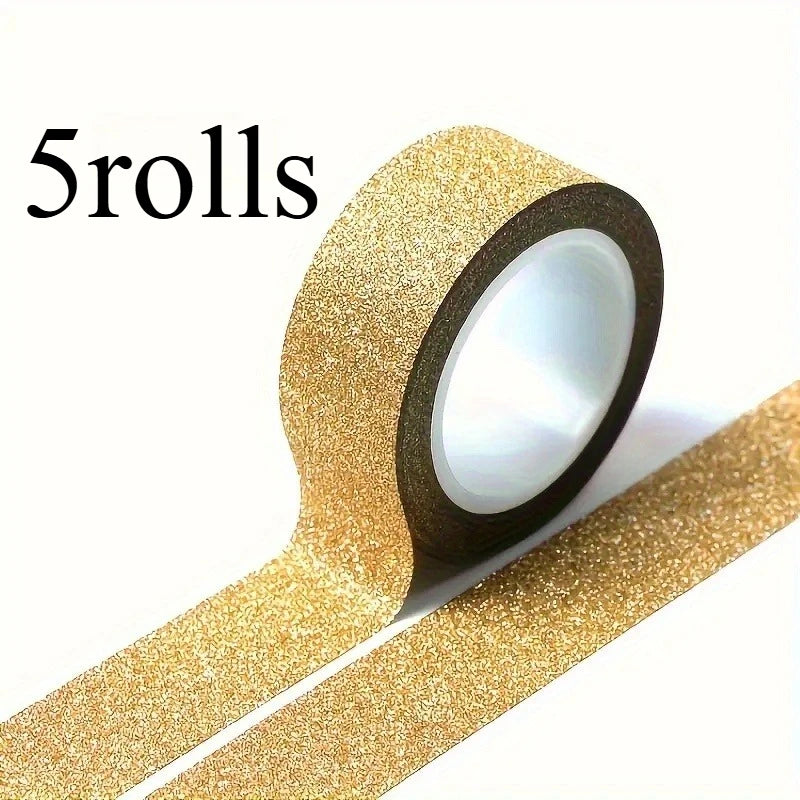 Gold Glitter Washi Tape – DIY Crafts & Scrapbooking, 5m Roll Craft Washi Tape Axl Golden color