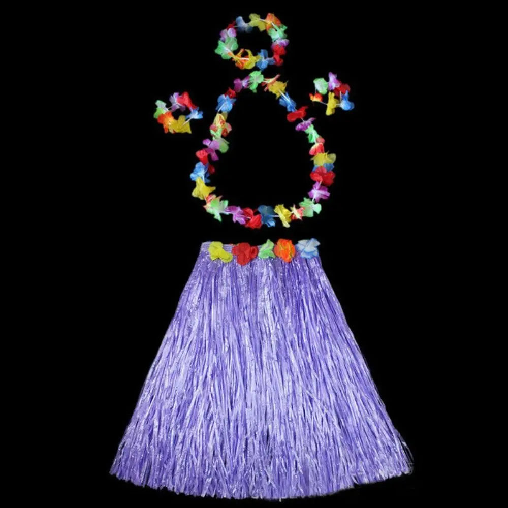 Hawaiian Hula Grass Skirt Set 40CM – Luau Costume Accessories Costume Skirt Set Axl purple