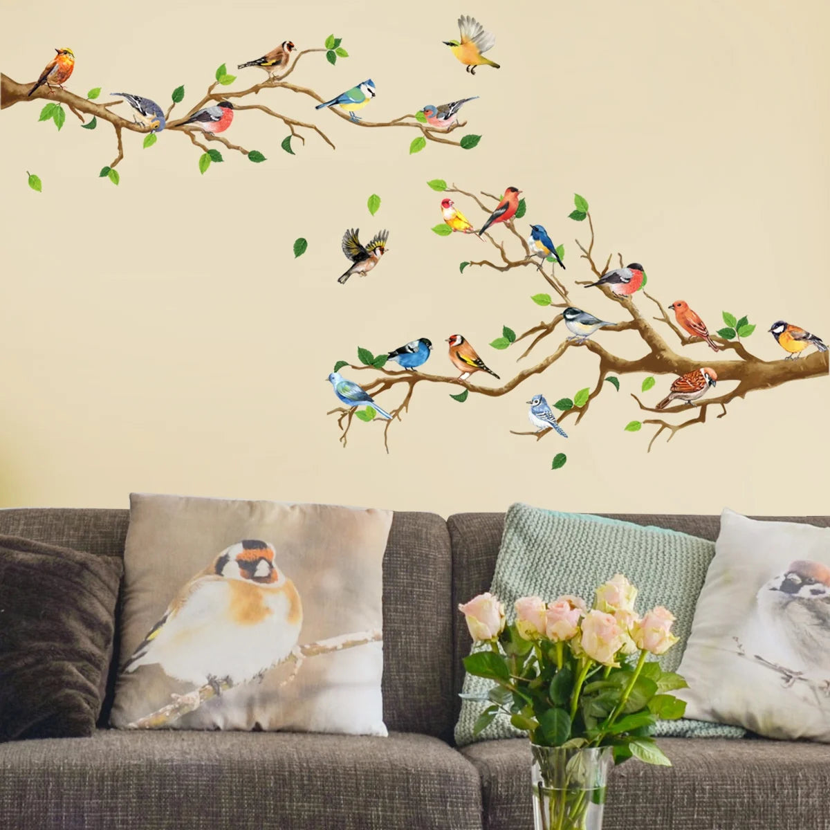 Chinese Vintage Bird Tree Branch Wall Stickers – 4 Pc Decal Set Wall Decal Stickers Axl