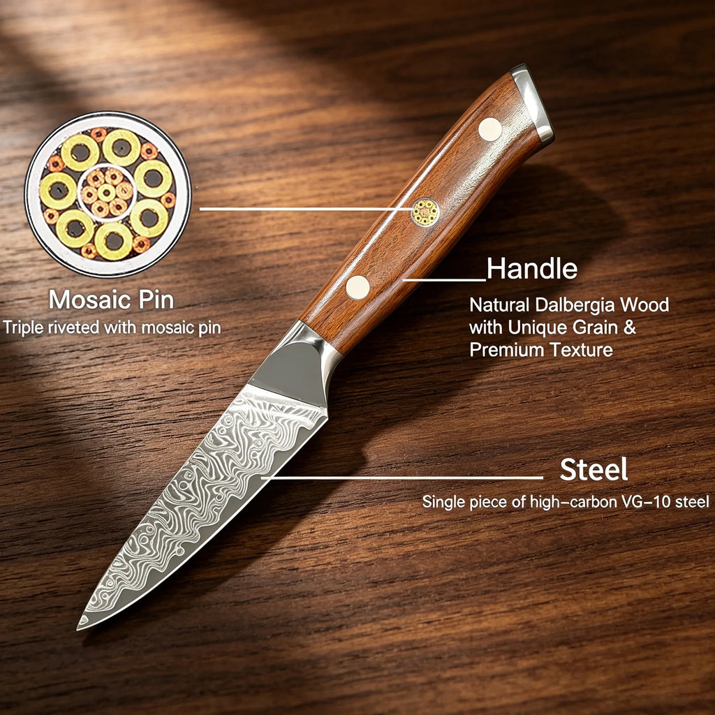 67-Layer Damascus Steel Paring Knife – Super Sharp Utility Knife Damascus Kitchen Knife Axl